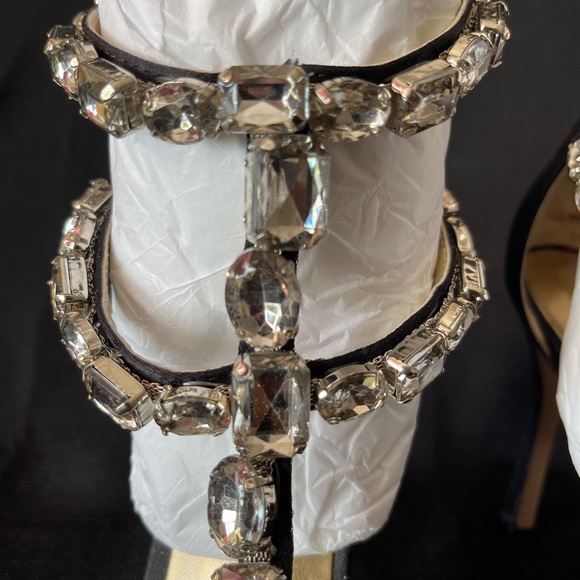 Nine West Black Satin Jeweled Zip Back Heel Size 8 - Picture 2 of 4